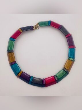 1980s Multi-Color Geometric Block Choker Necklace